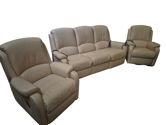 Salon leder gebroken wit/ salon cuir blanc cassé - 3+1+1